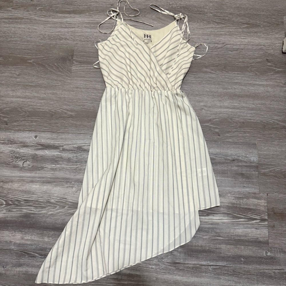 Haute Hippie Caitlyn Dress XS Herringbone Stripe Ivory Asymmetrical Sleeveless